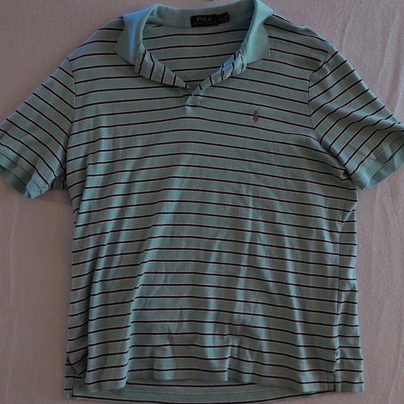 Polo Golf Ralph Lauren Pima Cotton Shirt Men Size XL Pony Stripe Blue/Green - Picture 2 of 9